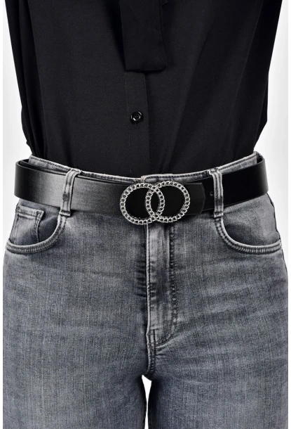 Kadın Siyah-Gümüş Çift Tokalı Kemer BE347