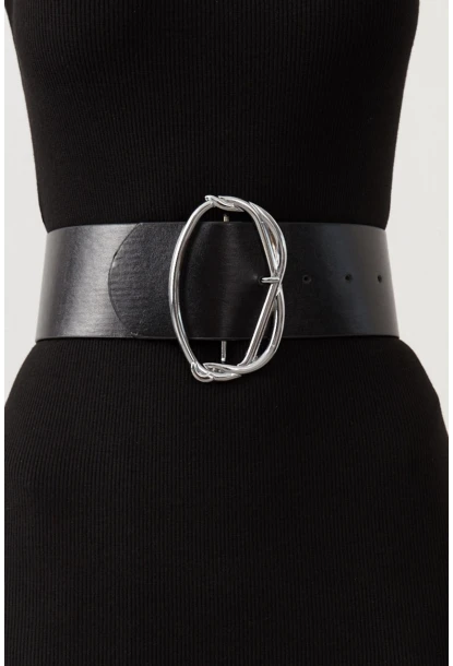 Kadın Siyah-Gümüş Oval Tokalı Kemer BE443