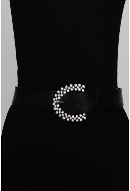 Kadın Siyah-Gümüş Taşlı Kemer BE321