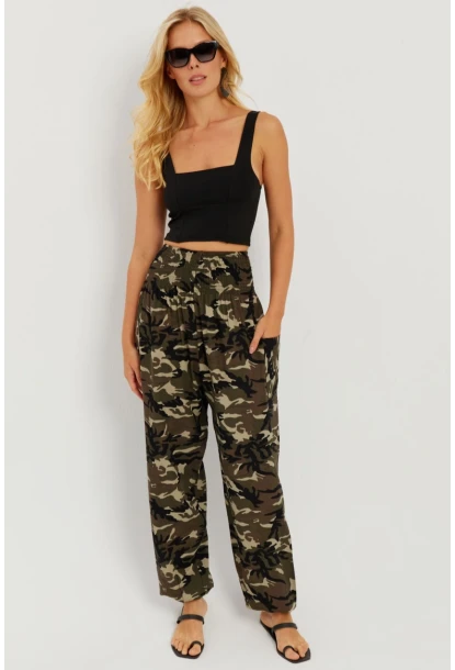 Kadın Siyah-Haki Beli Gipeli Şalvar Pantolon ÖM404