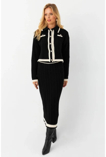 Kadın Siyah İkili Alt Üst Triko Takım NUV34