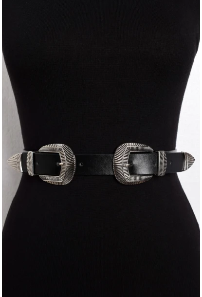 Kadın Siyah İkili Kemer BE220