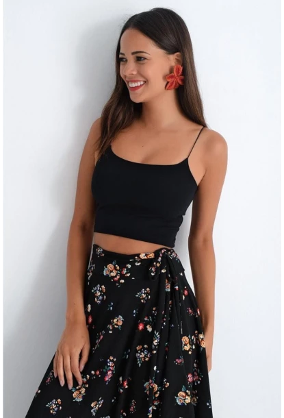 Kadın Siyah İp Askılı Penye Büstiyer EF10