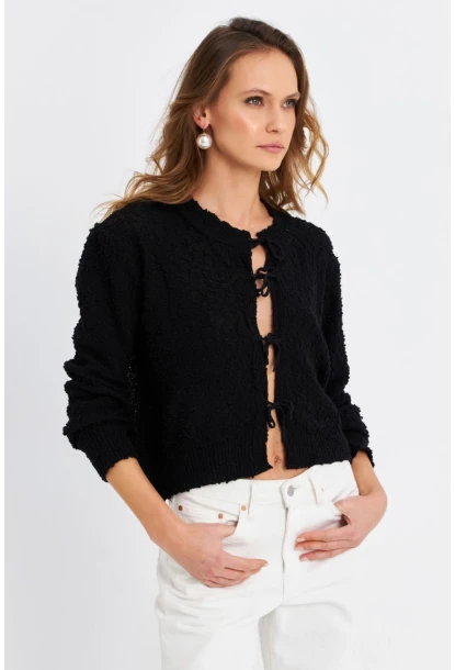 Kadın Siyah İpli Triko Hırka YV323