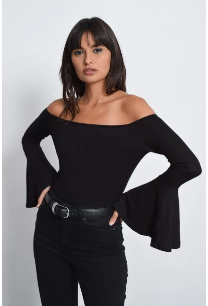 Kadın Siyah İspanyol Kol Bluz B07