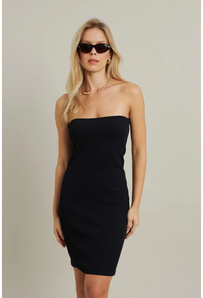 Kadın Siyah Kalp Yaka Kaşkorse Mini Elbise TF45