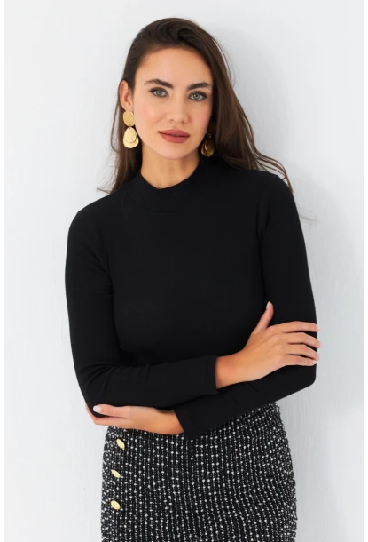 Kadın Siyah Kaşkorse Basic Bluz AYD389