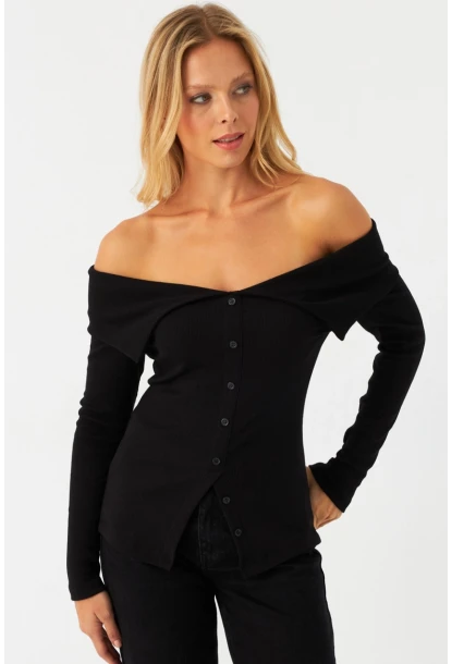 Kadın Siyah Kaşkorse Bluz RLO3032-9