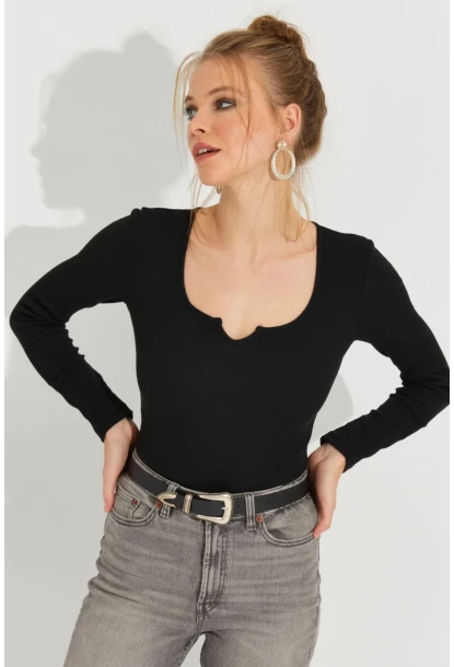 Kadın Siyah Kaşkorse Bluz Yİ2496