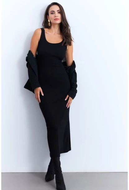 Kadın Siyah Kaşkorse Maxi Elbise MK64