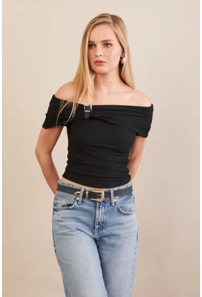 Kadın Siyah Kemer Detaylı Bluz FRY2316
