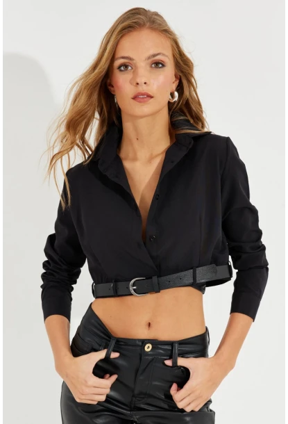 Kadın Siyah Kemerli Kısa Gömlek MEN2017
