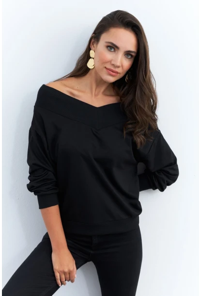 Kadın Siyah Kısa Sweatshirt TF16