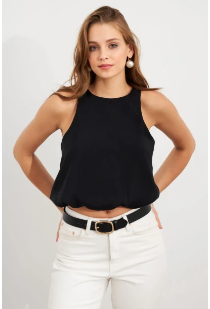 Kadın Siyah Kolsuz Balon Bluz SAN101