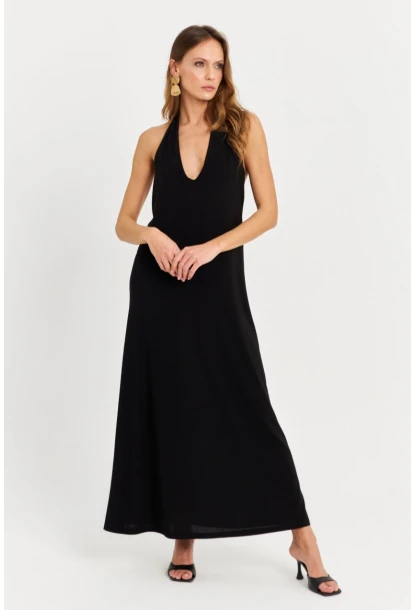 Kadın Siyah Kolsuz Midi Elbise TF73