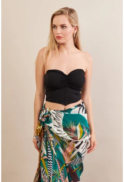 Kadın Siyah Korse Dikişli Crop Bluz AN6025