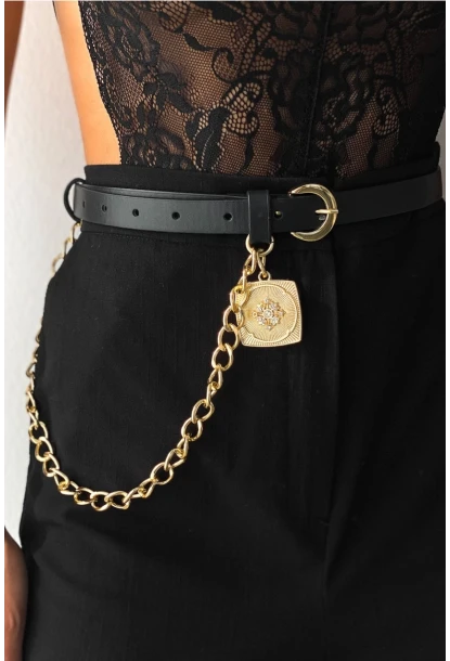 Kadın Siyah Köstek Detaylı Kemer BE649