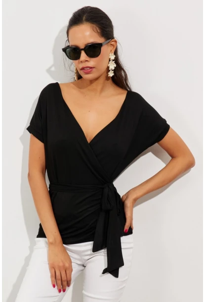 Kadın Siyah Kruvaze Bluz EY2496