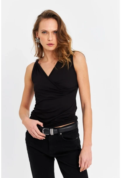 Kadın Siyah Kruvaze Bluz EY3067