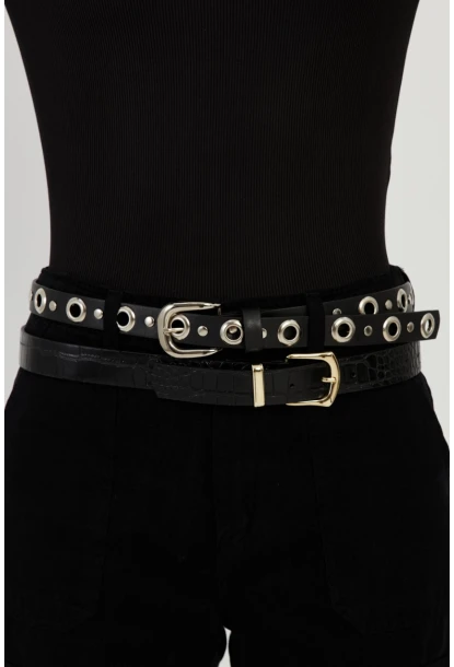 Kadın Siyah Kuşgözlü İkili Kemer BE696