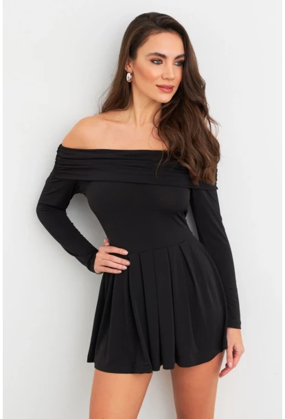 Kadın Siyah Madonna Yaka Midi Elbise MON1262