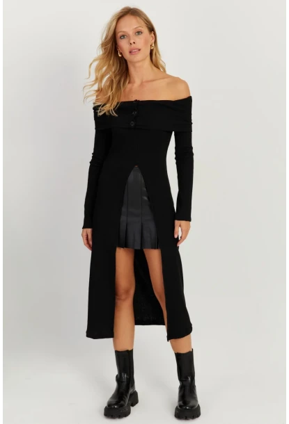 Kadın Siyah Madonna Yaka Tunik EY2710