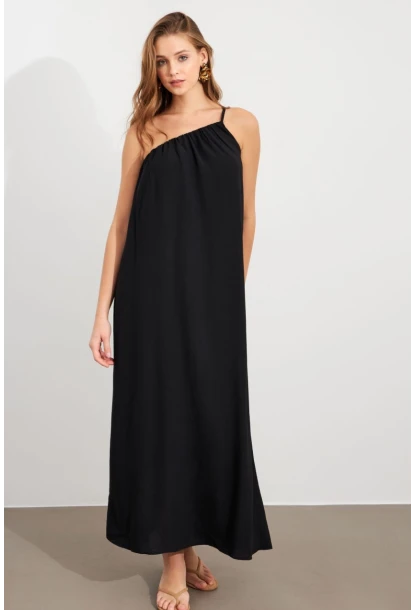 Kadın Siyah Tek Omuz Maxi Elbise İRE1012