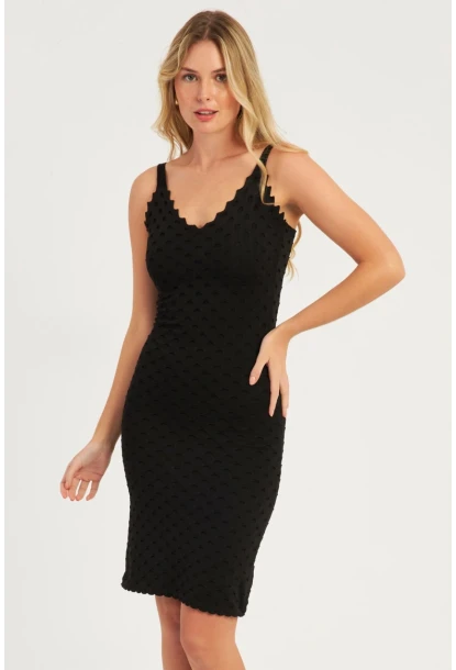 Kadın Siyah Merdiven Yaka Büzgülü Midi Elbise YZ3048