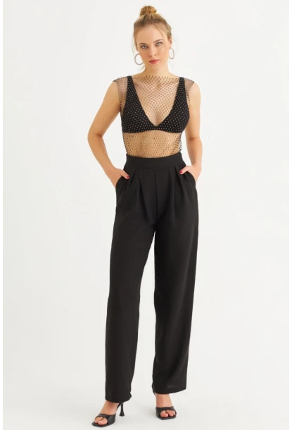 Kadın Siyah Muslin Cepli Pantolon RSP5003