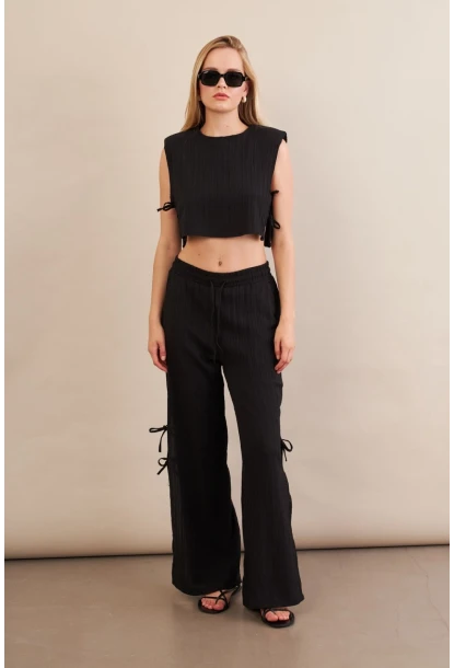 Kadın Siyah Omuzları Vatkalı Alt Üst Takım KED002