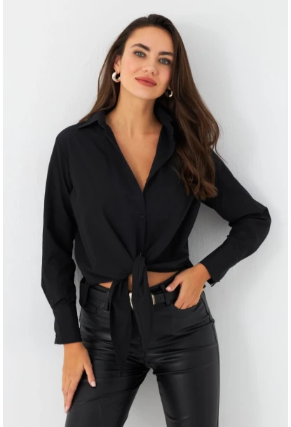 Kadın Siyah Önü Bağlamalı Gömlek ZER417
