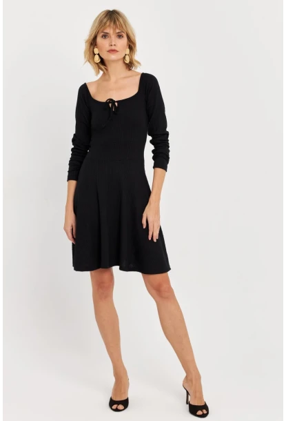 Kadın Siyah Önü Bağlamalı Mini Elbise TF59