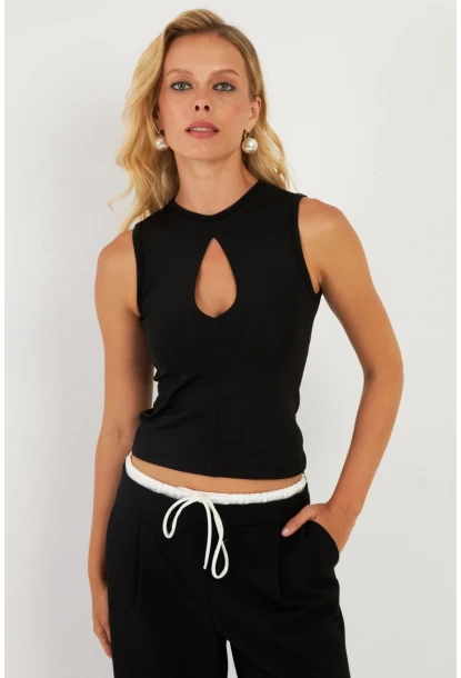 Kadın Siyah Önü Damla Bluz EY2850