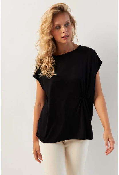 Kadın Siyah Önü Düğümlü Bluz AYD348