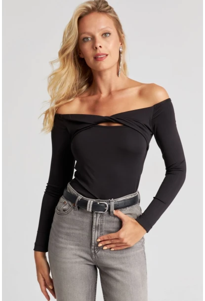 Kadın Siyah Önü Düğümlü Bluz EY2677