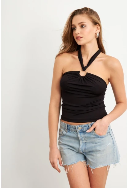 Kadın Siyah Önü Halkalı Bluz EY2674