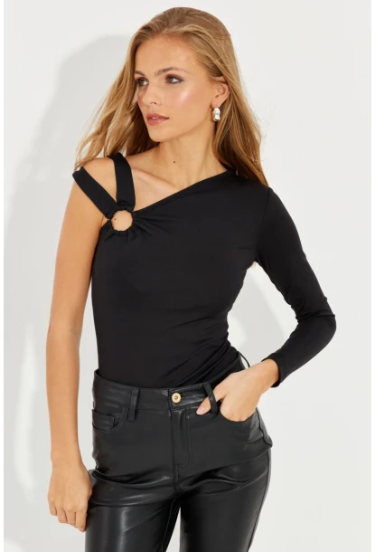 Kadın Siyah Önü Halkalı Tek Omuz Bluz EY2580