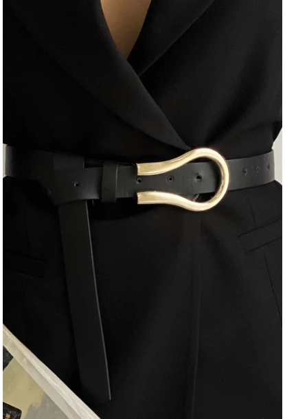 Kadın Siyah Oval Tokalı Kemer BE606