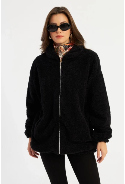 Kadın Siyah Peluş Mont MLYT58