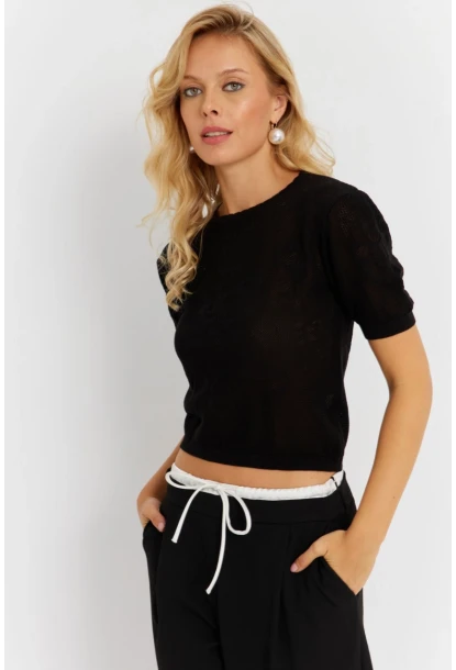 Kadın Siyah Pointelle Triko Bluz KZ3197