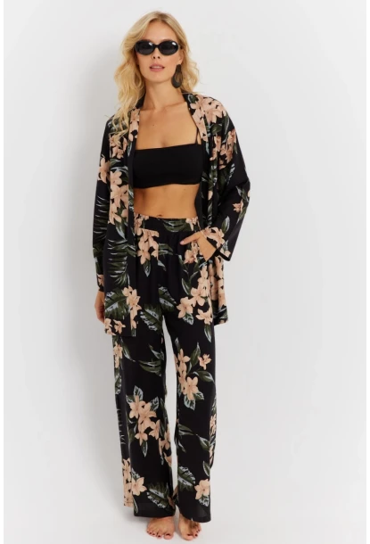 Kadın Siyah-Pudra Desenli Alt Üst Takım  GÇ168