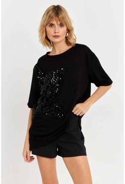 Kadın Siyah Pul Detaylı Tunik ST190