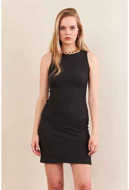 Kadın Siyah Rustik Mini Elbise FLU7310