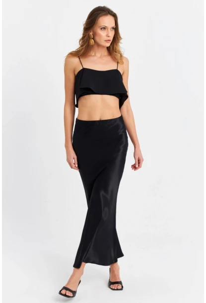 Kadın Siyah Saten Etek CAR2430