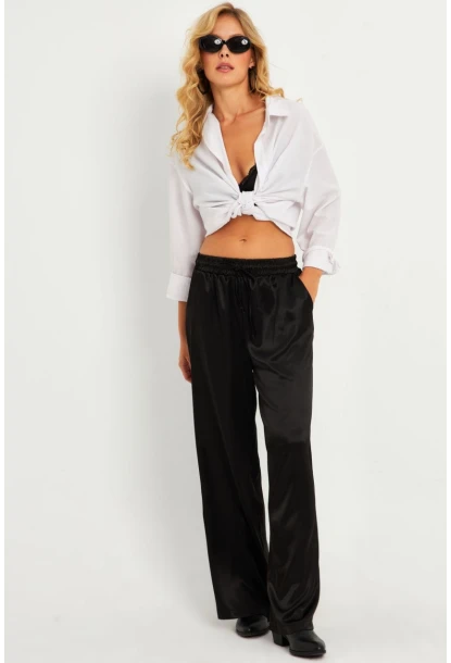 Kadın Siyah Saten Palazzo Pantolon DMR356