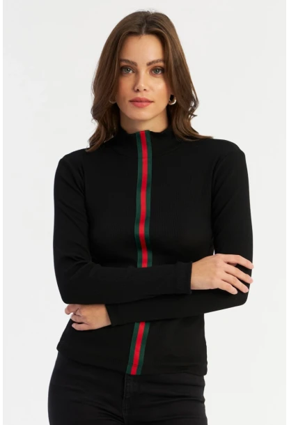 Kadın Siyah Şerit Bantlı Kaşkorse Bluz EY2948