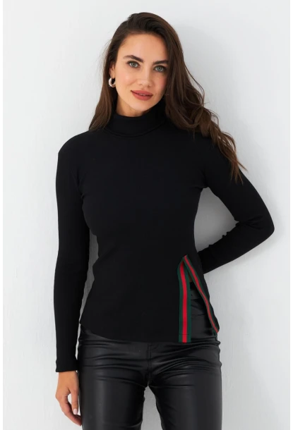 Kadın Siyah Şerit Detaylı Kaşkorse Balıkçı Bluz MTF32-90