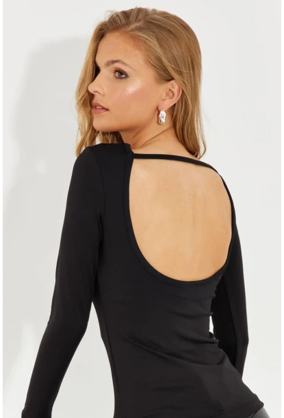Kadın Siyah Sırtı Açık Bluz EY2583