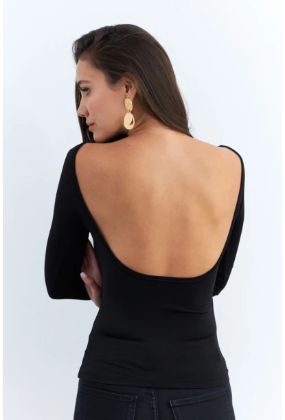 Kadın Siyah Sırtı Açık Bluz EY2942