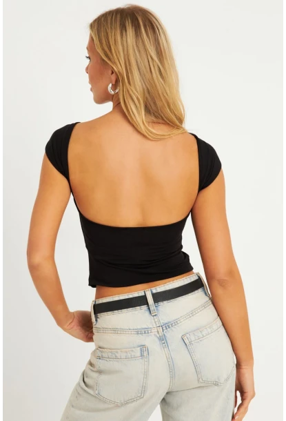 Kadın Siyah Sırtı Açık Bluz YZ1080
